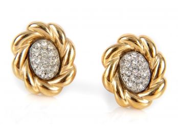 Goldtone Pierced Earrings With Center Cluster Rhinestones