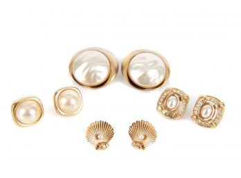 Four Pair Of Goldtone And Pearl Earrings