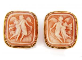 Gold And Cameo Pierced Earrings