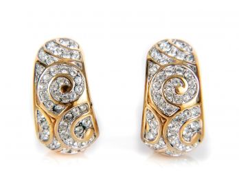 Swarovski Clip Gold And Rhinestone Earrings