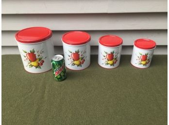 MCM Metal Decorware Cannister Set Fruit And Flowers Unused Condition