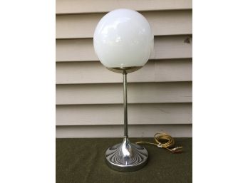 Outstanding Estate Fresh Mid Century Modern MCM Table Lamp With Chrome Base And Round Glass Globe Shade.