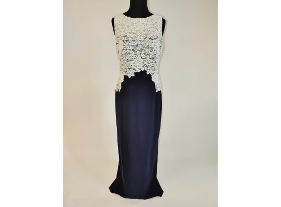 Ralph Lauren Navy Blue Gown With Lace - Size 8P
