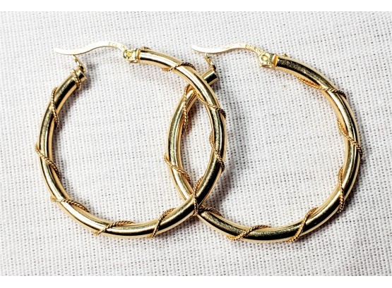 14k Gold Hoop Earrings With Spiral Lace Design