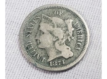 1874  Three Cent Piece In Very Fine Condition