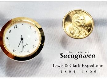 Clock And Sacagawea Dollar In  Lucite