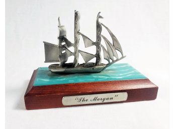 Pewter Ship On Wood Base 'the Morgan'