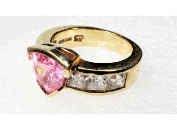 Gold OVER Sterling Silver Pink Stone Ring