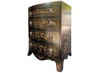 Hand Painted Chinoiserie Commode With Pull-out Tooled Leather Tray