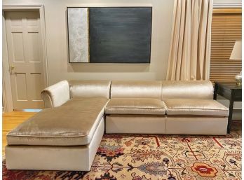 Champagne Velvet Divan Inspired Roll Arm Contemporary Sleeper Sectional Sofa