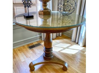 Baker Milling Road West Indies Inspired Pedestal Glass Top Mahogany Accent Table