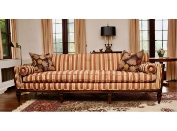 Extra Long Goose Down Feather Striped Upholstered Sofa With Bolster Pillows