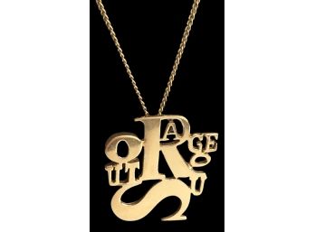 14K Gold Tested 18' Chain With Unique 'Outrageous' Pendant 6.8 Grams