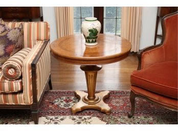Antique Round Burl Wood Pedestal Table With Inlaid 2 Of 2