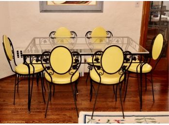 Wrought Iron Modern Mid Century Dining Set With 6 Chairs
