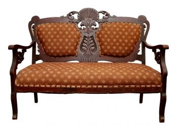 Turn Of The Century SETTEE, Brown With Ivory Floral Designs