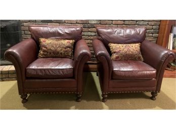 Pair Henredon Leather Collection Oversize Arm Chairs