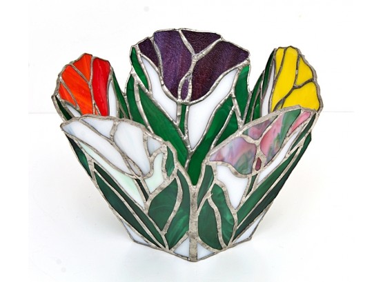 Colorful Hand Crafted Stained Glass Tulip Dish