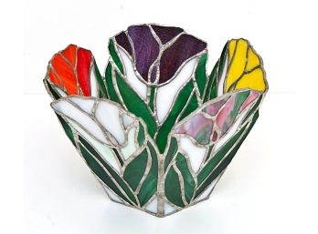 Colorful Hand Crafted Stained Glass Tulip Dish