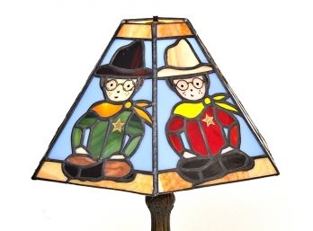Fantastic Hand Crafted  Stained Glass Cowboys  & Soldiers Lamp Shade