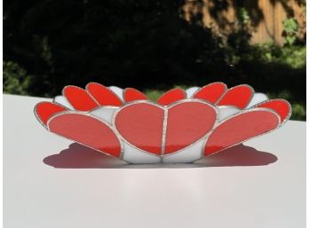 Red & White Hand Crafted Stained Glass Heart Candy Dish
