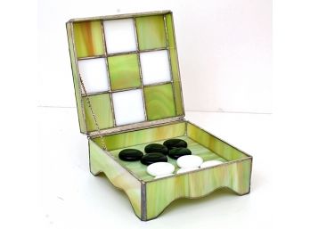 Hand Crafted Stained Glass Hinged Lid Tic-Tac-Toe Box