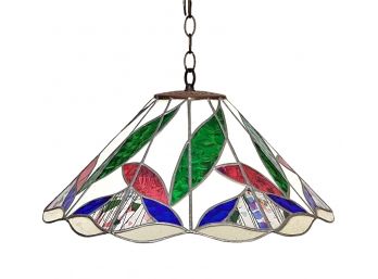Colorful Hand Crafted Stained Glass Hanging Fixture With Bullseye Fracture Glass