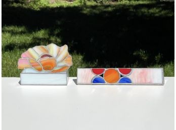 Stained Glass Desk Set: Floral Card Holder And Kaliedescope