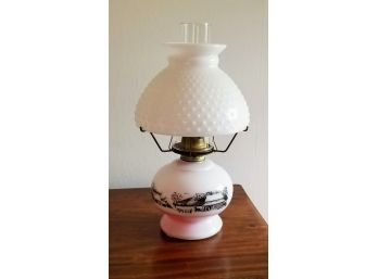 Currier And Ives Milk Glass OIL Lamp(SF86)