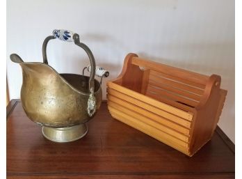 Brass Bucket And Wood Basket(SF23)