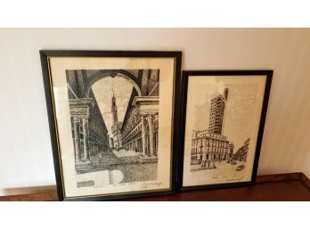 Framed Pen And Ink Sketches Of Italy(SF58)