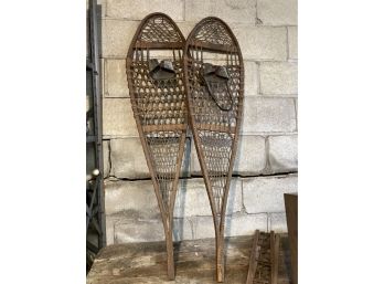 Antique Vintage Snow Shoes With Leather Bindings