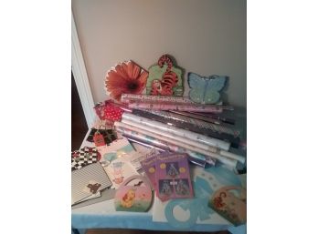 HUGE LOT Of Gift Wrap Lot Items - 15 Rolls Of Paper, Fun Bags And Shrink Wrap.