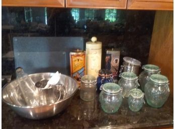 NICE SELECTION OF KITCHEN ITEMS - Italian 'Ball Jars, Pasta Holde, Glass Rolling Pin, MORE!