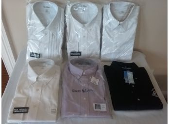 SIX NEW MEN's DRESS SHIRTS - STILL IN PACKAGING - Size 16 1/2 -35 - Lauren, Olympic Torch, Paul Frederick