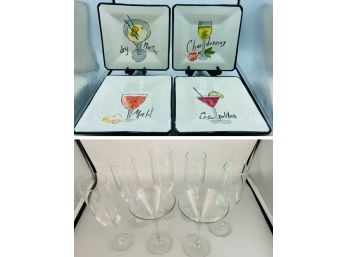 Cocktails And Drinks: 10' Sq Plates And Assorted Stemware
