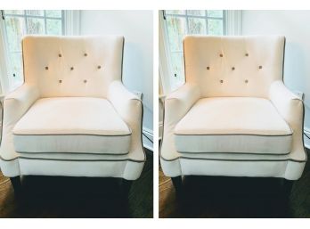Pair Of White Chairs W/grey Piping