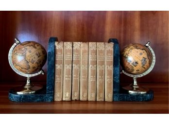 Globe Bookends And Vintage Book Collection