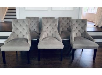 Set Of 6  Grey Tufted Dining Chairs - Pristine!