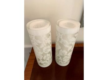 Pair Of Frosted Glass Hurricanes/vases