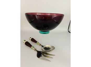 Purple Glass Bowl And Serving Pieces