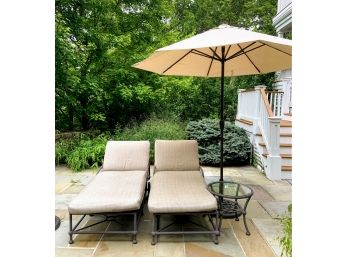 Awesome Outdoor Grouping - 2 Lounge Chairs/1 Umbrella/1 Side Table