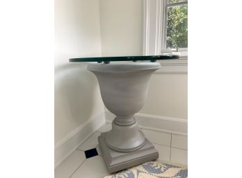 Grey Pedestal Table W/ Glass Top
