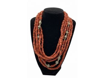 Vintage Red Stone ? Coral ?  Beaded Necklace
