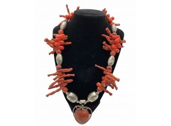 Stunning Coral And Silver Neckpiece
