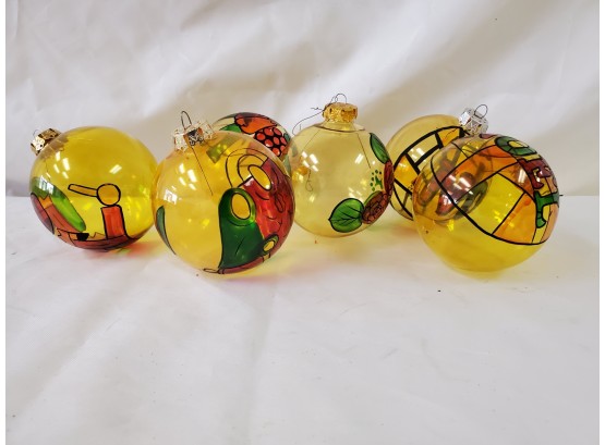 Pretty Vintage Gold Glass 3' Handpainted Christmas Ball Ornaments