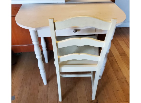 White Painted Wood Desk & Non Matching Painted Wood Chair