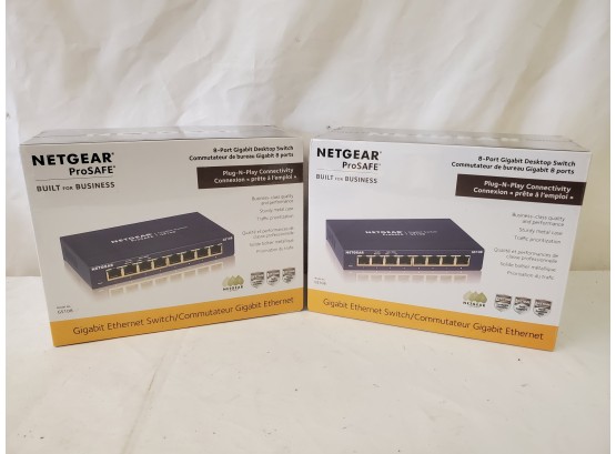 Two New Sealed NETGEAR ProSafe 8 Port Gigabit Desktop Switch GS108