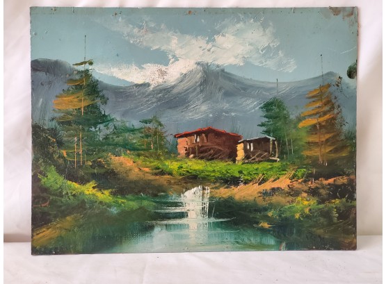 Vintage Signed Swiss Alps(?) Oil Painting On Board