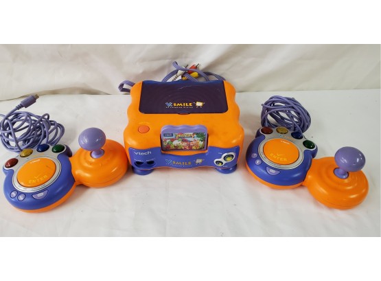 V-Tech V-Smile TV Learning System Console & Two Joystick Controllers & Game